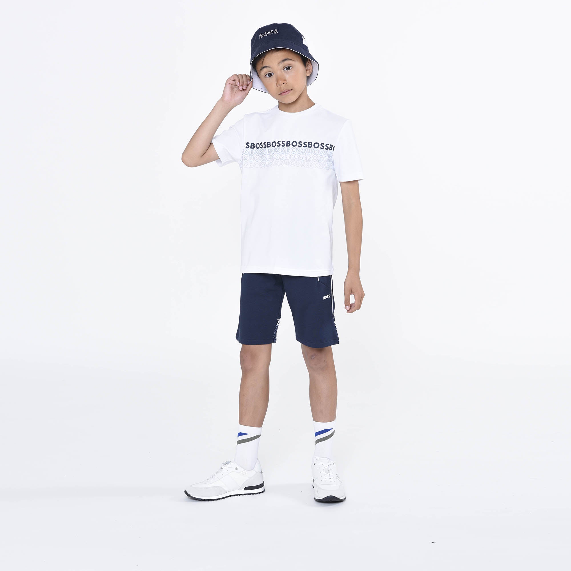 Boys Navy Logo Cotton Bucket Hat