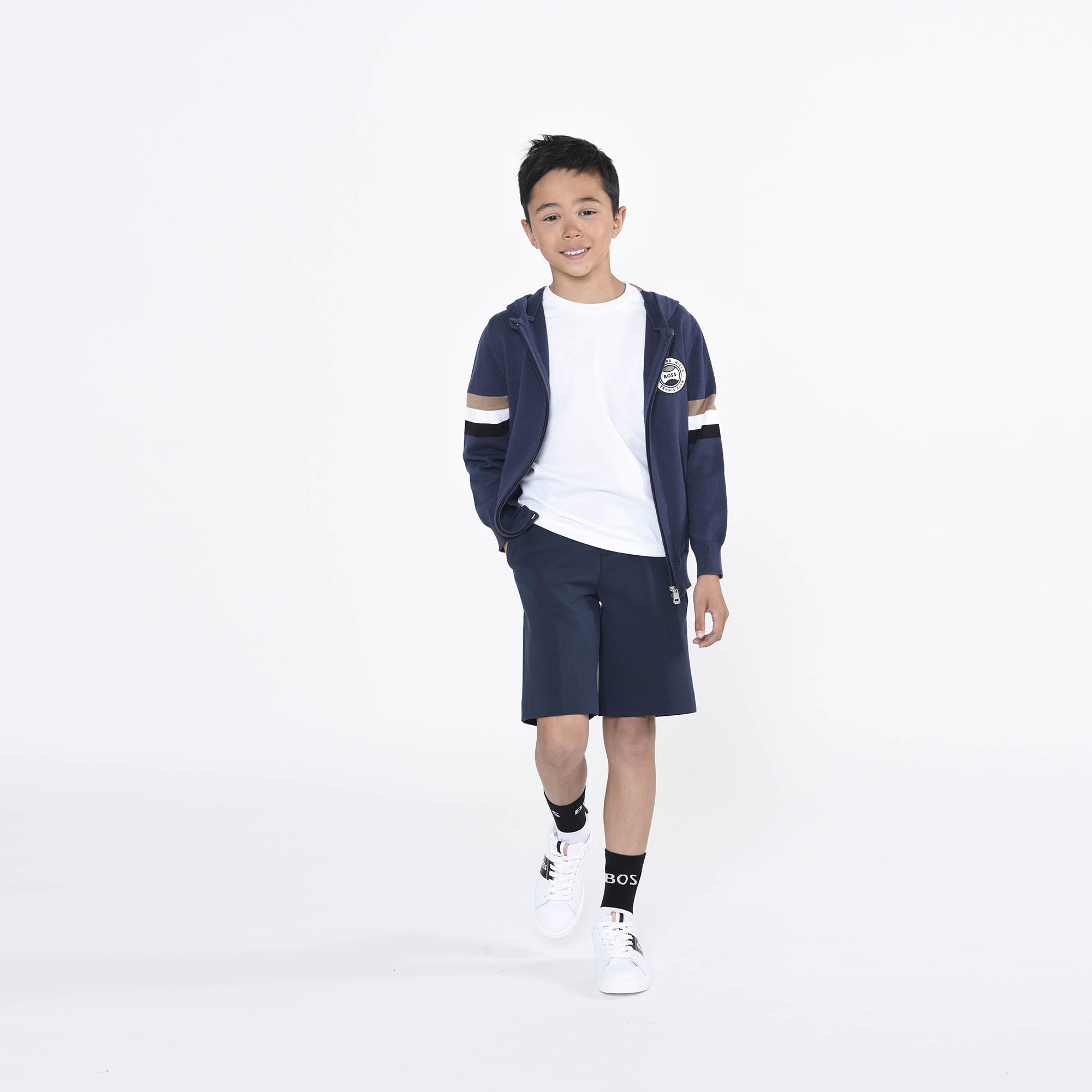 Boys Navy Hooded Zip-Up Top