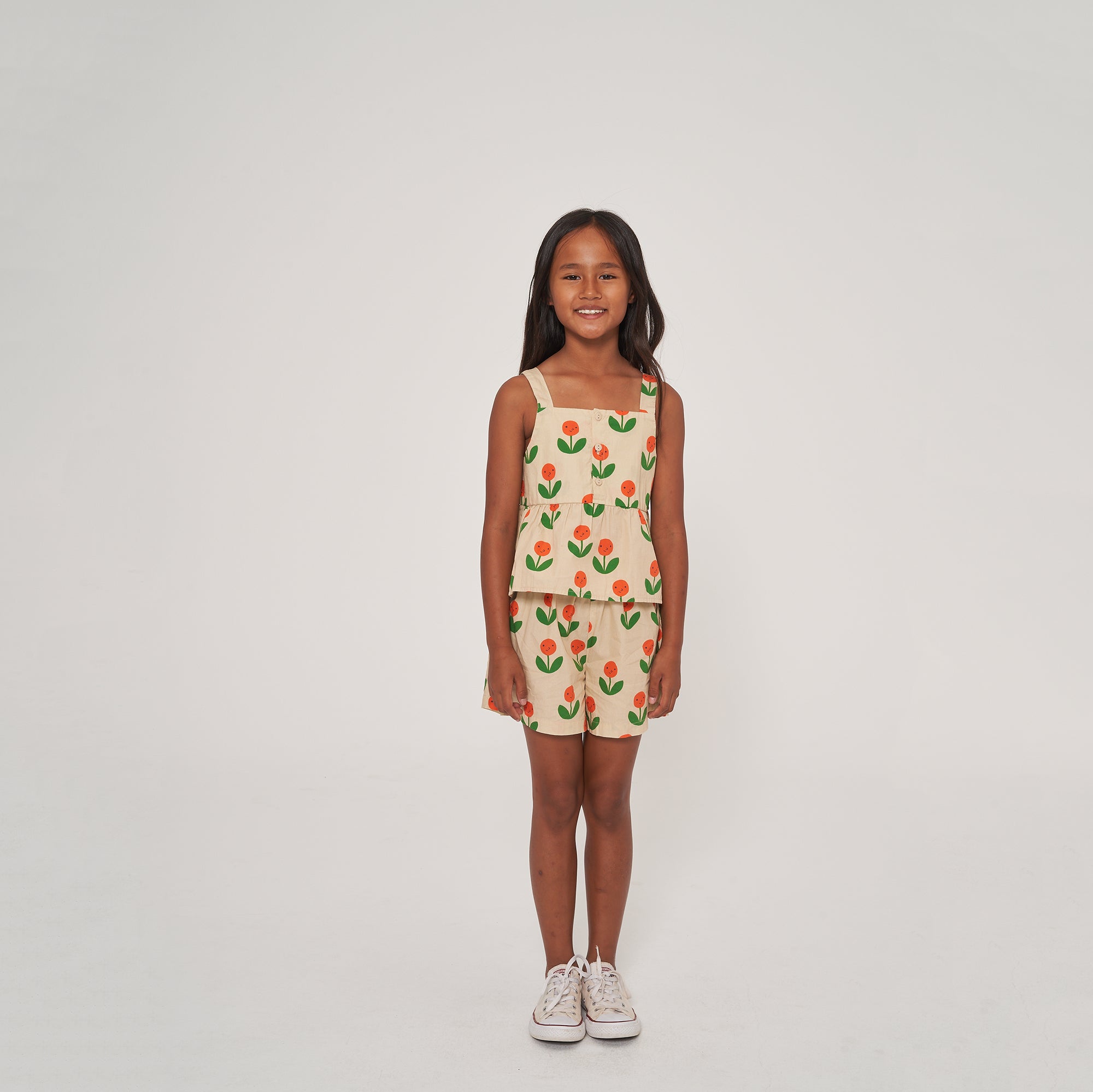 Girls Cream Flower Cotton Top