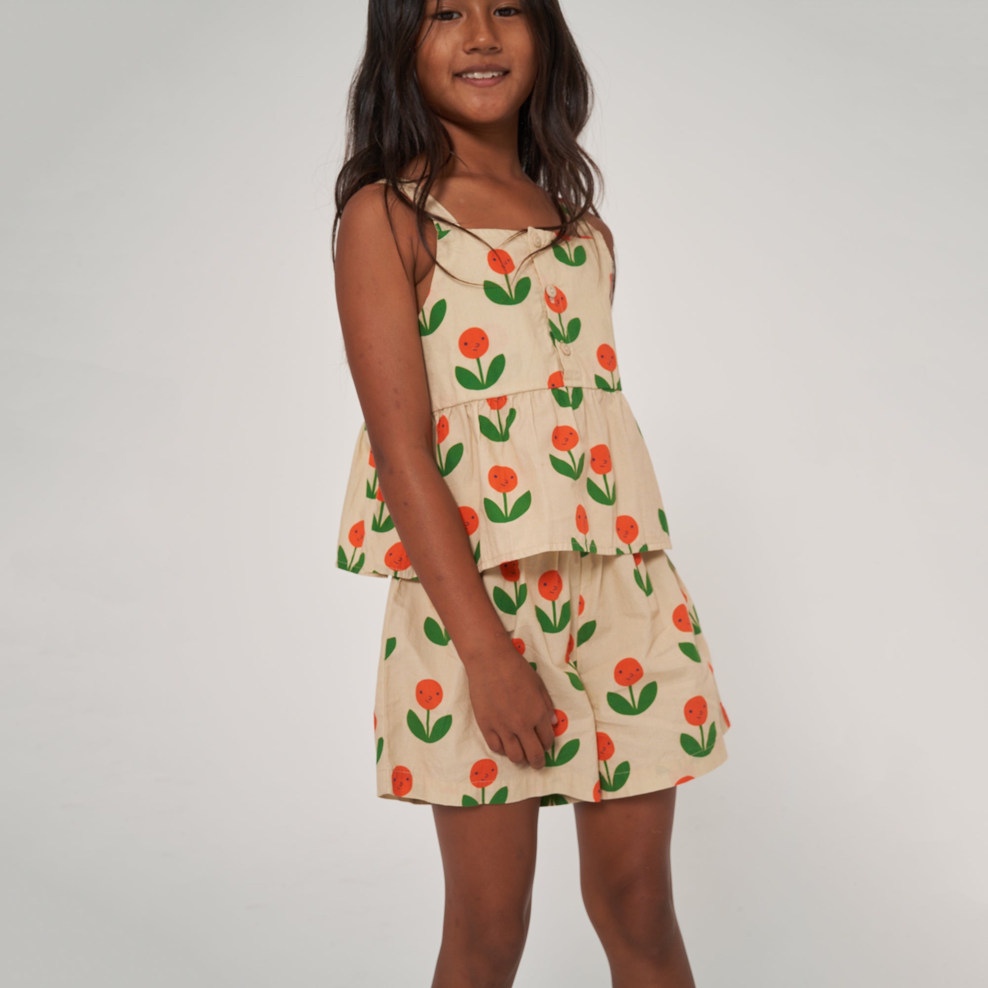Girls Cream Flower Cotton Shorts