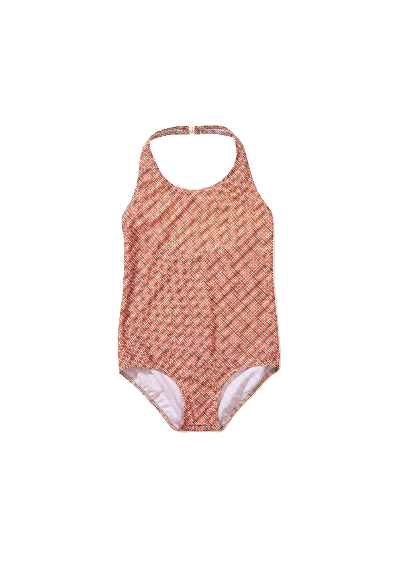 Girls Orange Check Swimsuit