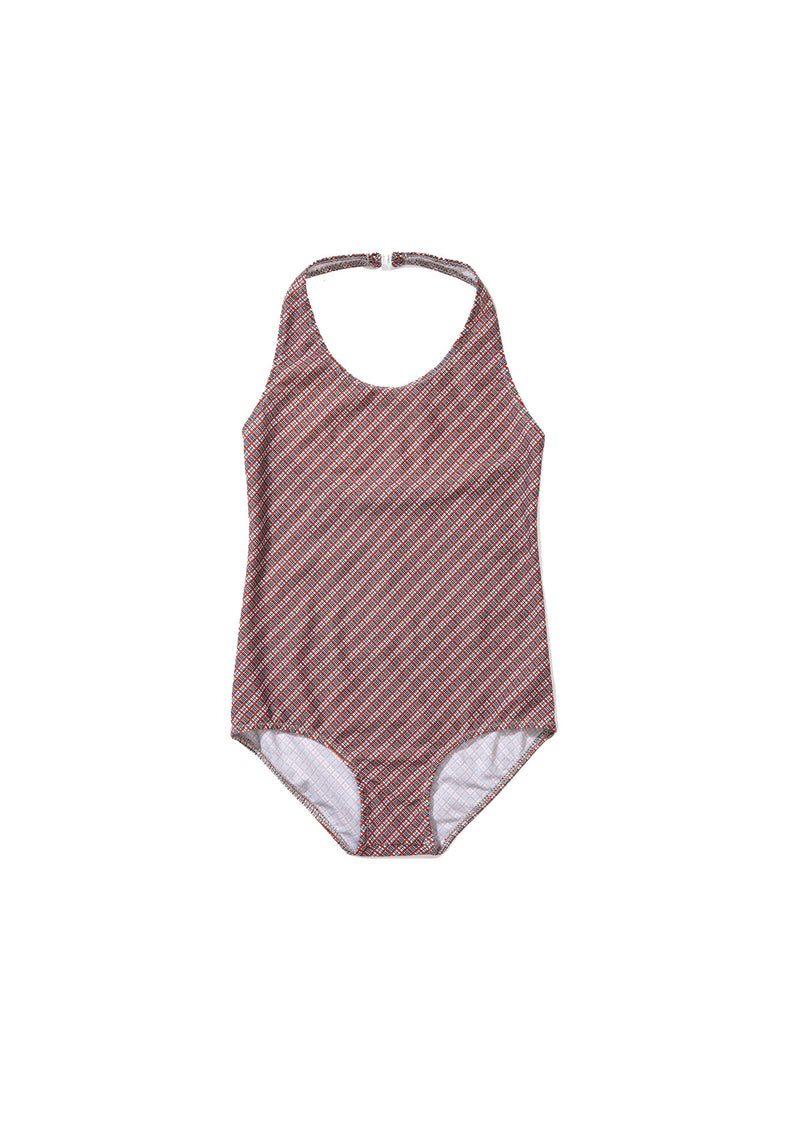 Girls Terracotta Check Swimsuit