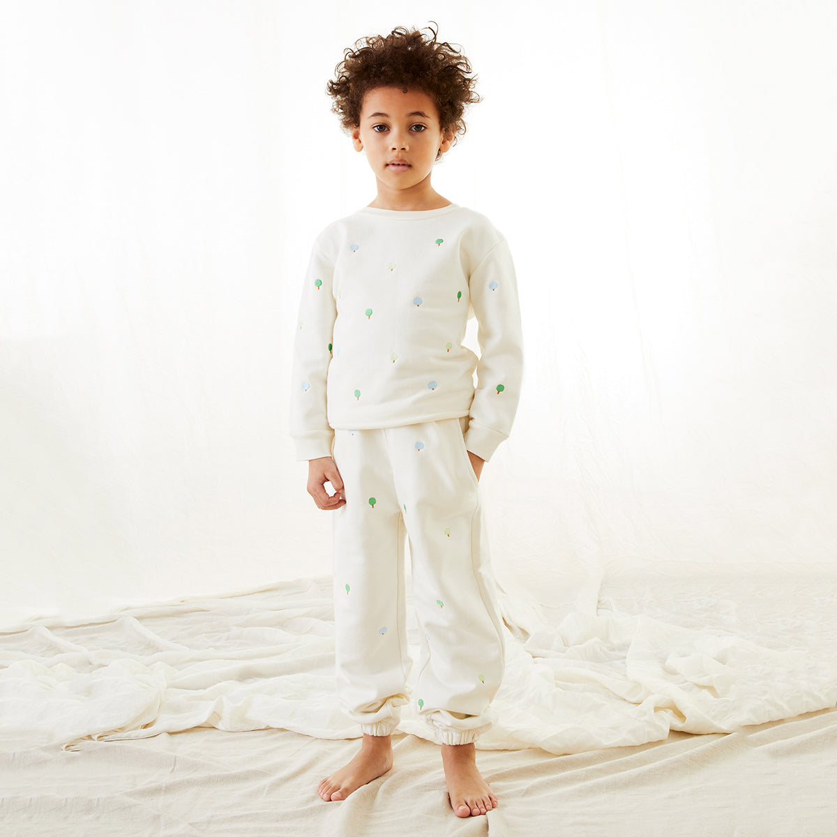 Boys & Girls White Embroidered Cotton Trousers