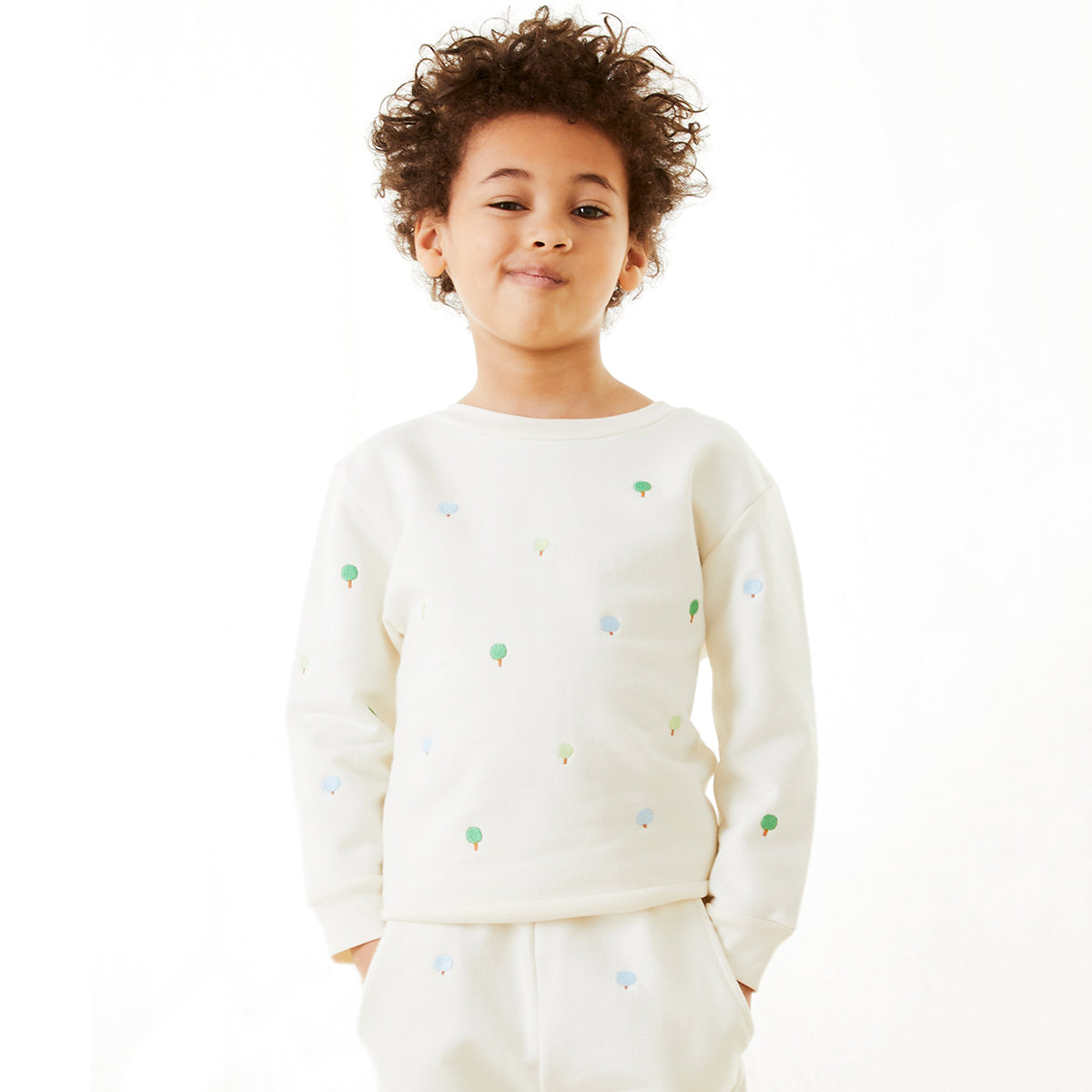Boys & Girls White Embroidered Cotton Sweatshirt