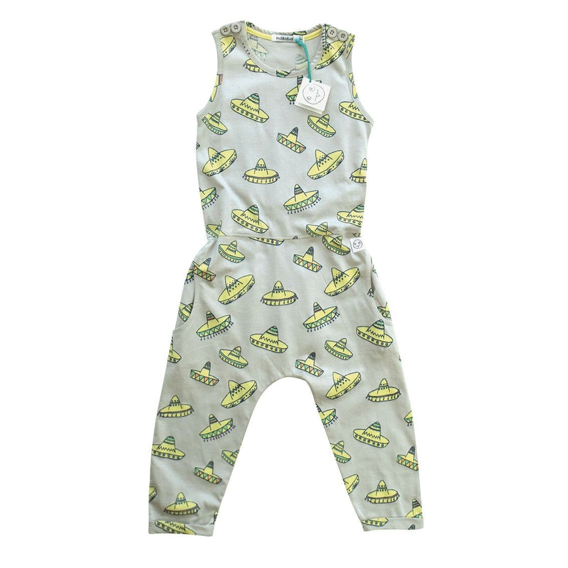 Girls Grey Sombrero Printed Cotton Jumpsuit - CÉMAROSE | Children's Fashion Store - 1