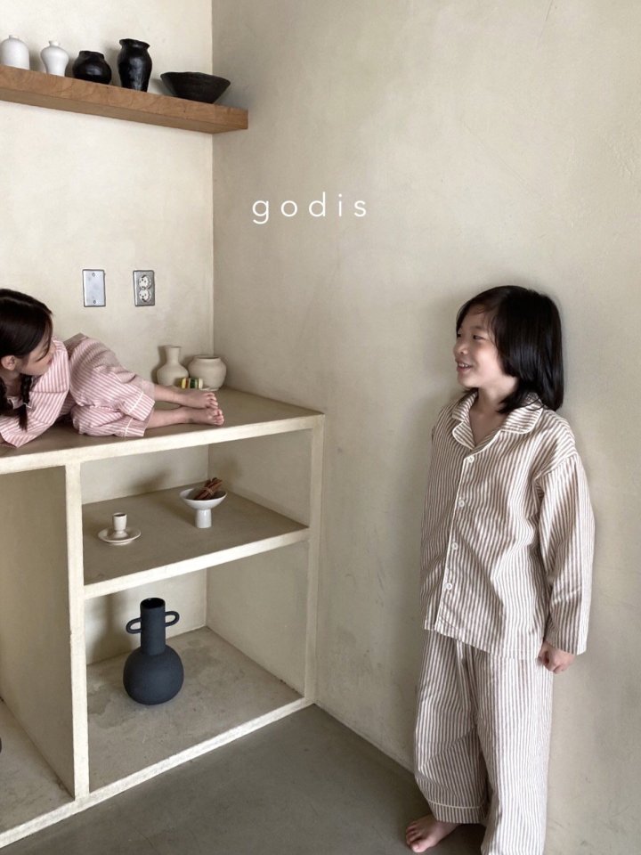 Boys & Girls Beige Stripes Cotton Nightwear Set