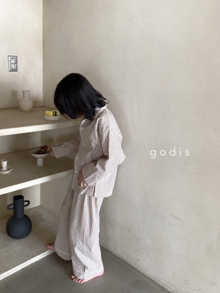 Boys & Girls Beige Stripes Cotton Nightwear Set