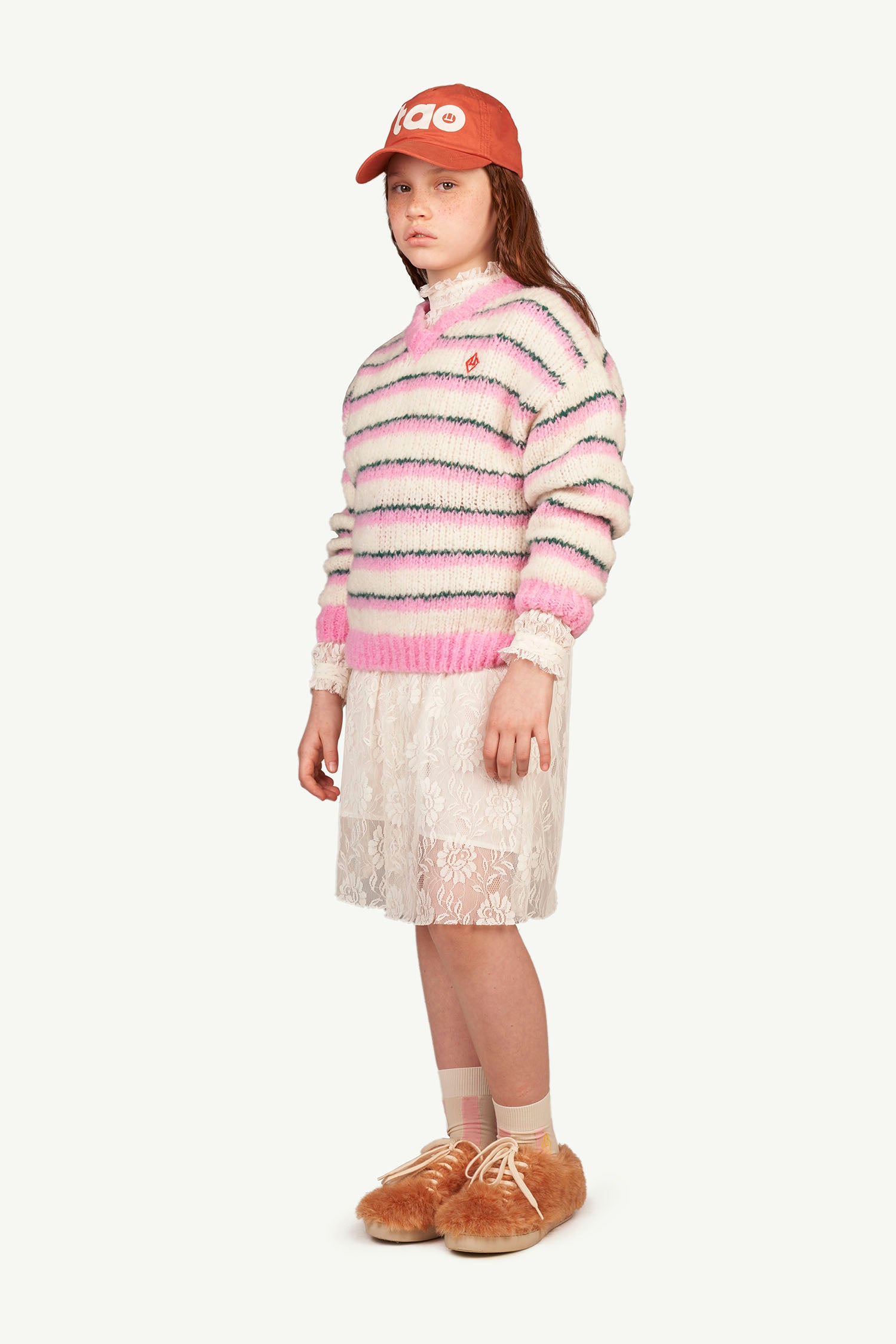 Girls Pink Stripes Wool Sweater