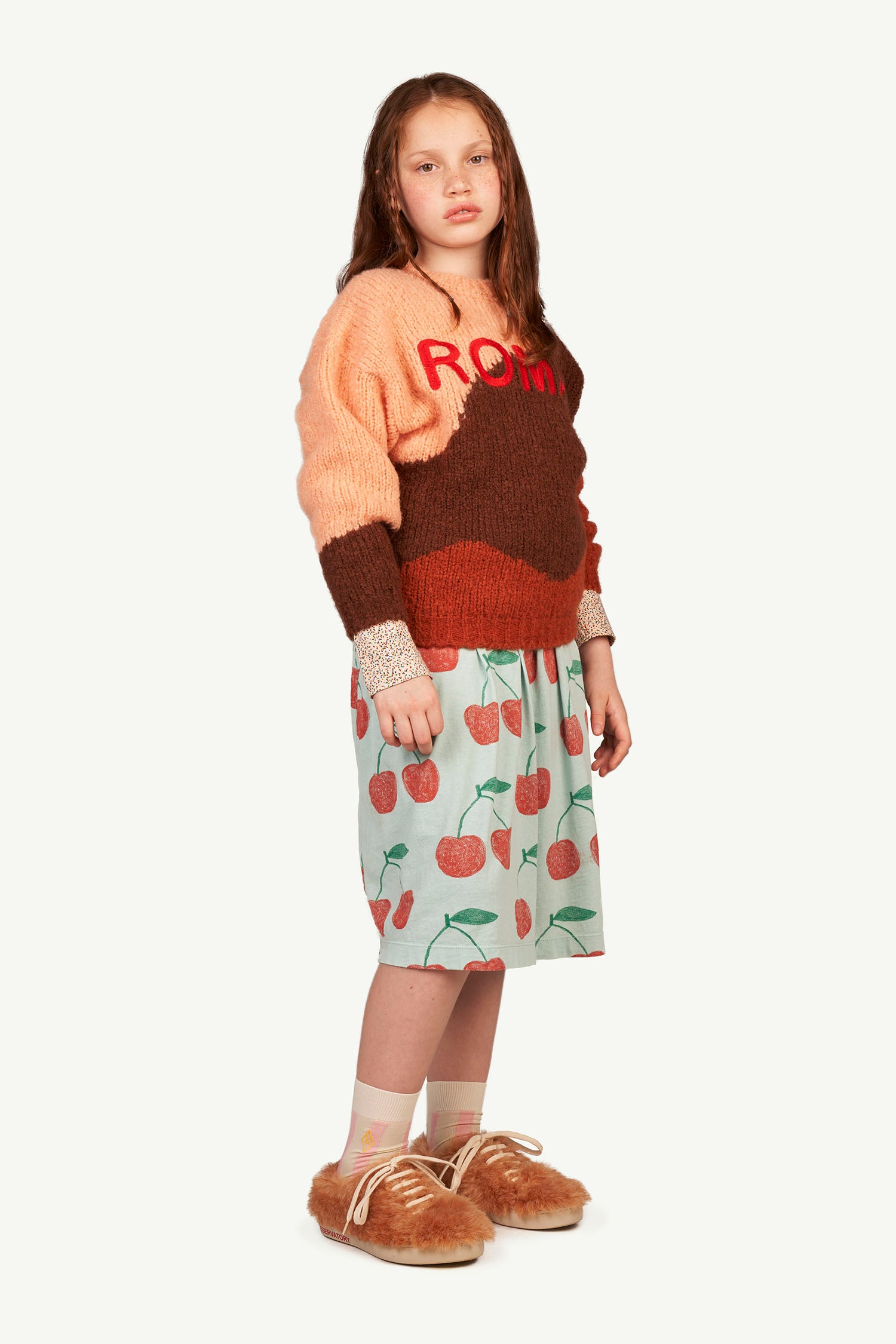Girls Blue Cherry Printed Cotton Skirt