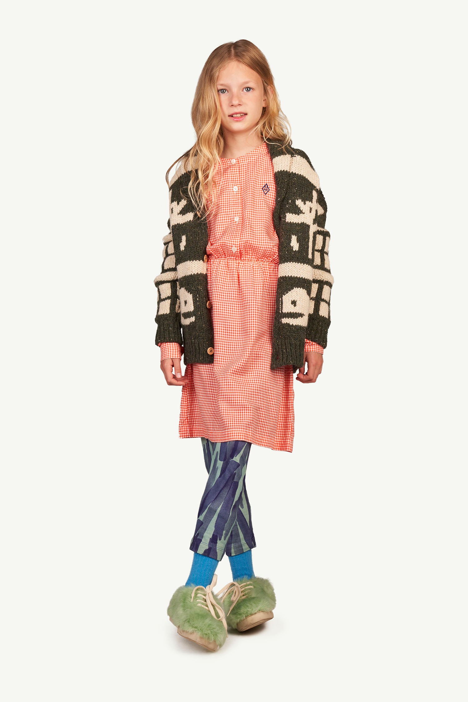 Girls Green Pattern Wool Cardigan