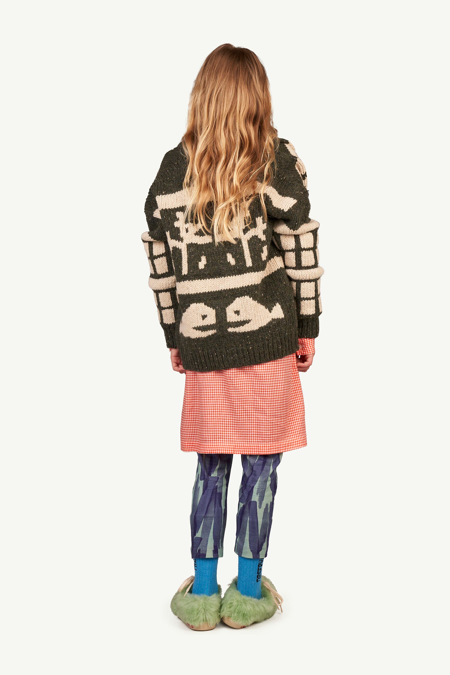 Girls Green Pattern Wool Cardigan