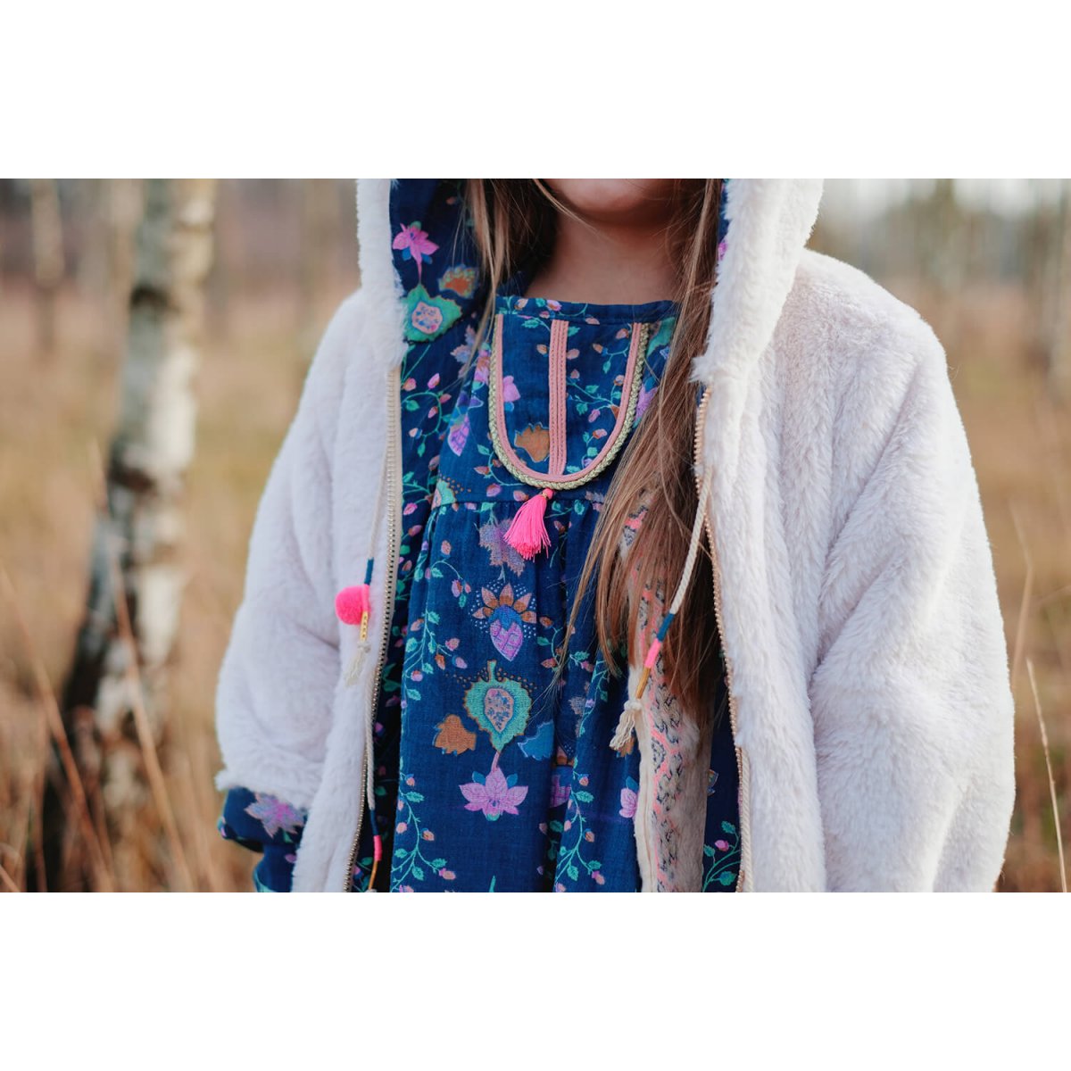 Girls Blue Pine Cone Cotton Dress
