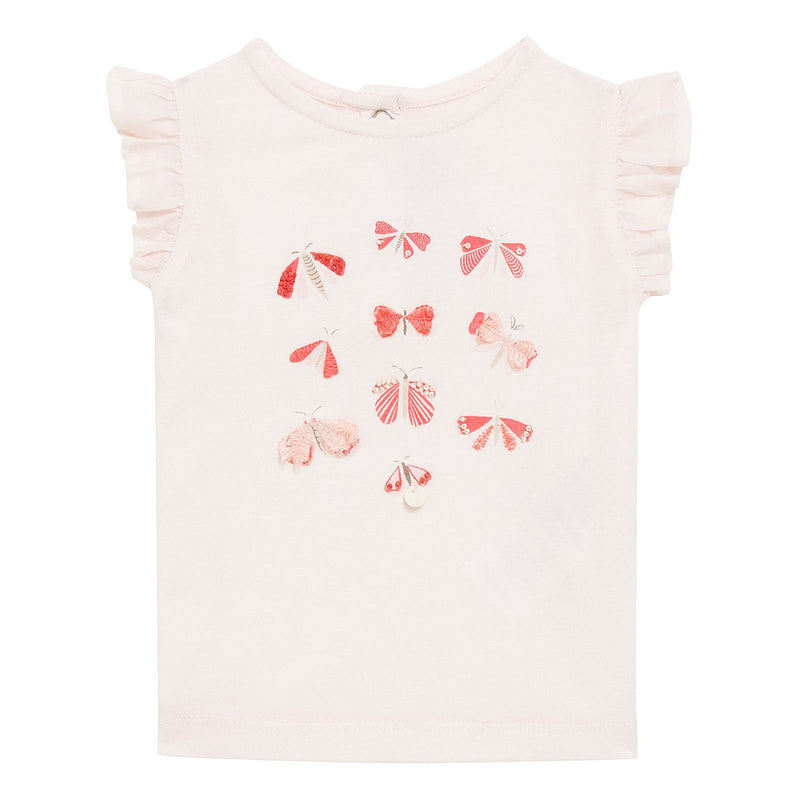 Baby Girls Light Pink Embroidered Butterfly Trims T-Shirt - CÉMAROSE | Children's Fashion Store