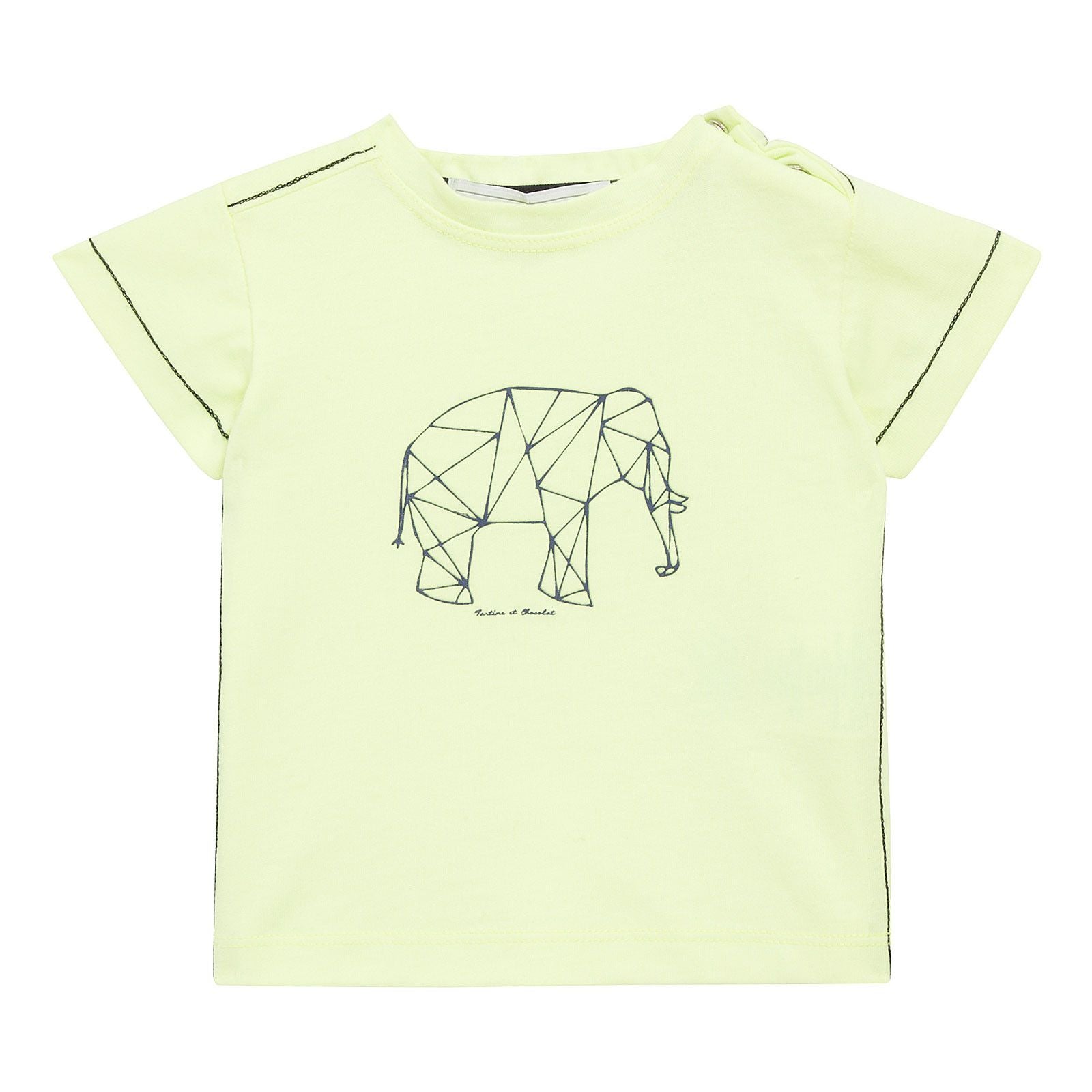 Baby Boys Fluorescent Yellow Cotton Elephant Printed T-Shirt - CÉMAROSE | Children's Fashion Store