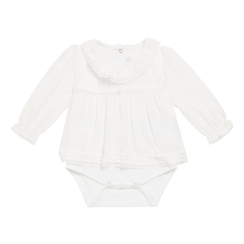 Baby Girls White Cotton Ruffle Collar Bodysuit - CÉMAROSE | Children's Fashion Store