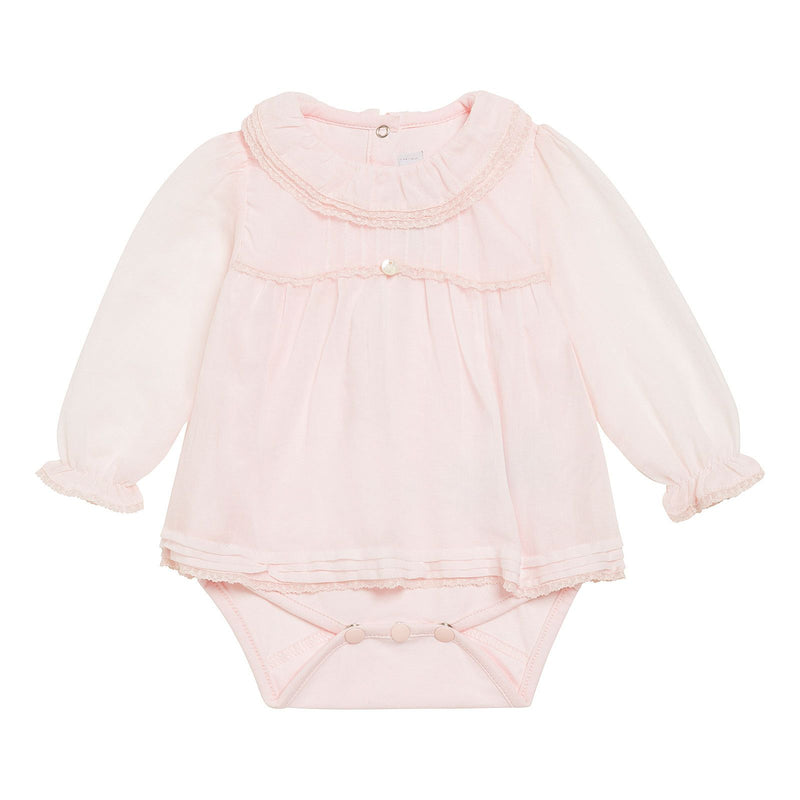 Baby Girls Light Pink Cotton Ruffle Collar Bodysuit - CÉMAROSE | Children's Fashion Store