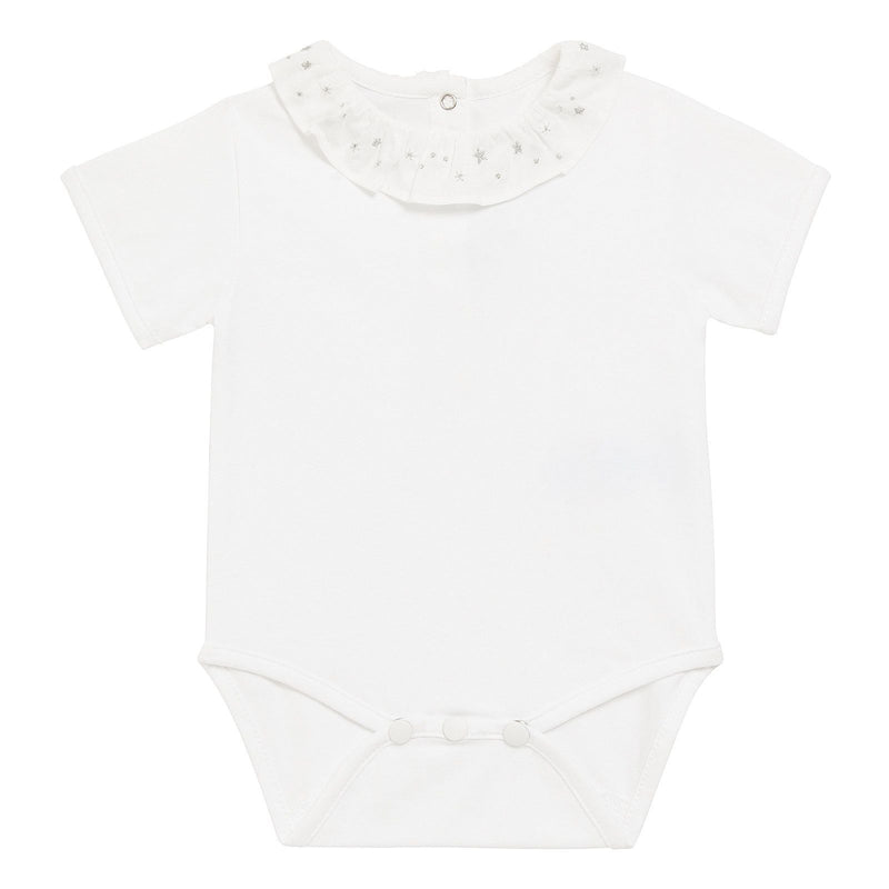 Baby Girls Ivory Cotton Grey Embroidered Collar Bodysuit - CÉMAROSE | Children's Fashion Store