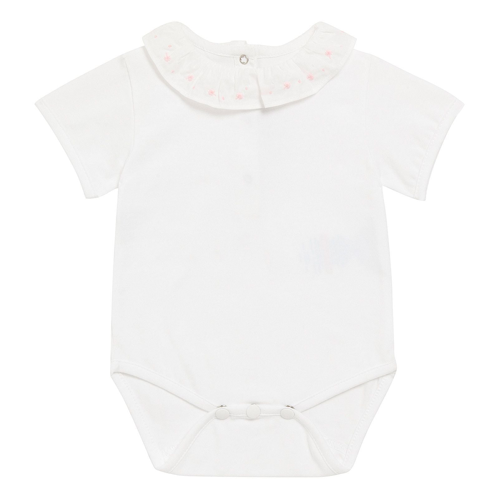 Baby Girls Ivory Cotton Pink Embroidered Collar Bodysuit - CÉMAROSE | Children's Fashion Store