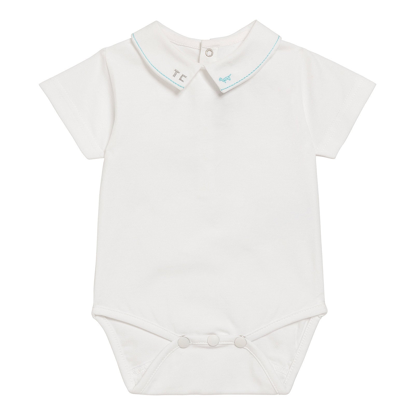 Baby Boys White Cotton Bodysuit With Polo Shirt Collar - CÉMAROSE | Children's Fashion Store