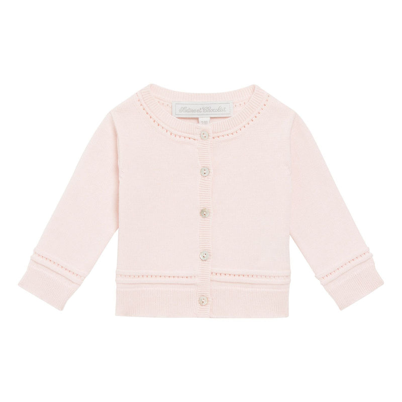 Baby Girls Light Pink Logo Buttons Cotton Knitted Cardigan - CÉMAROSE | Children's Fashion Store