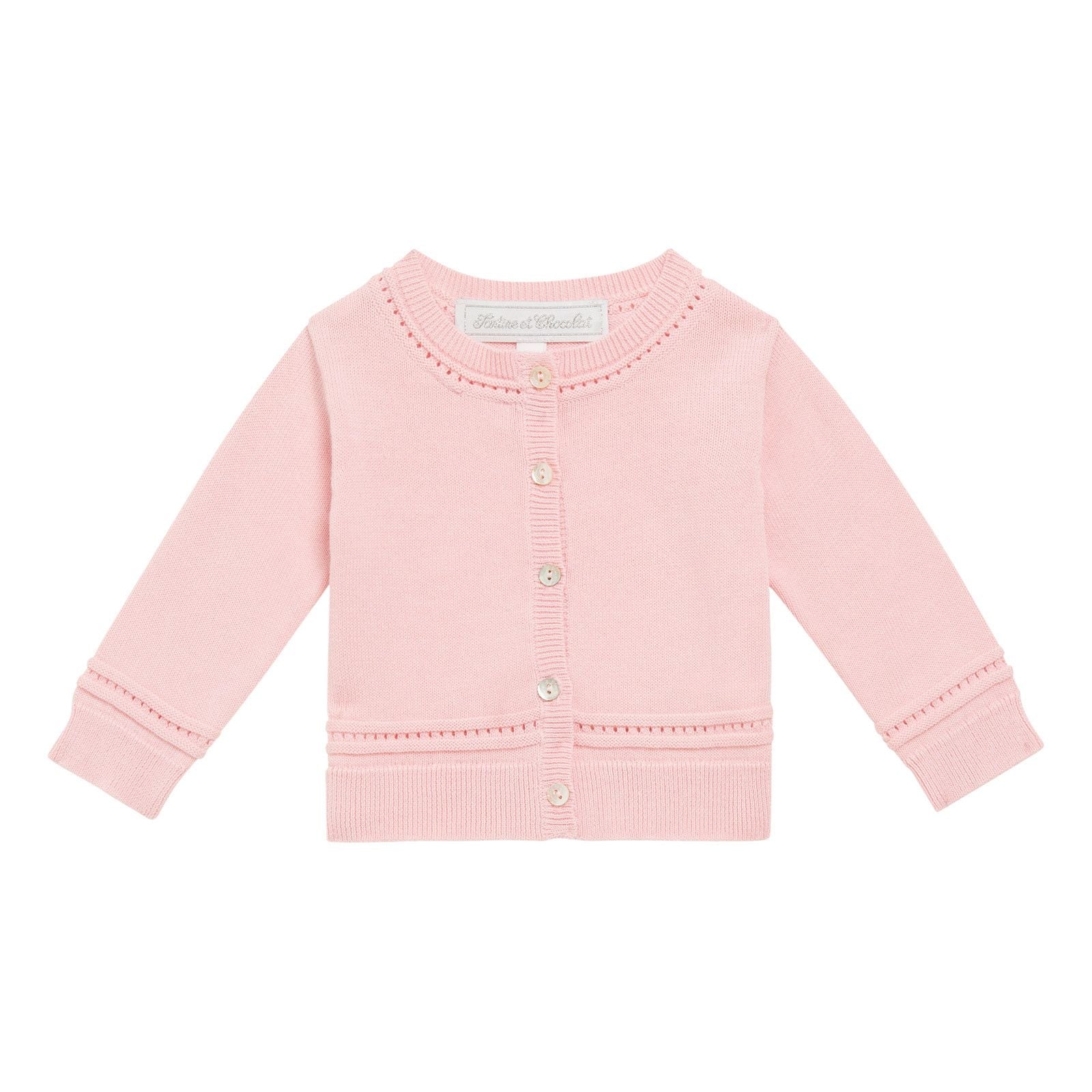 Baby Girls Pink Logo Buttons Cotton Knitted Cardigan - CÉMAROSE | Children's Fashion Store