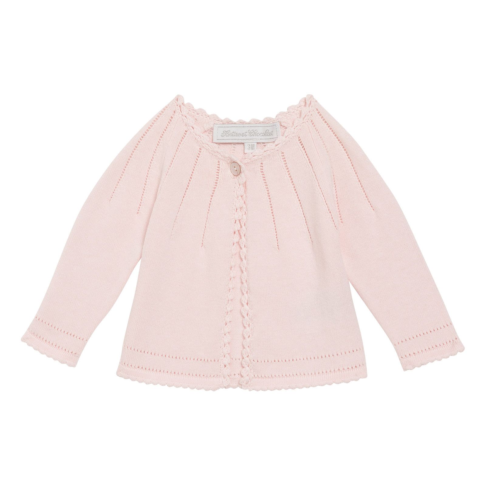Baby Girls Light Pink Cotton Knitted Collarless Cardigan - CÉMAROSE | Children's Fashion Store