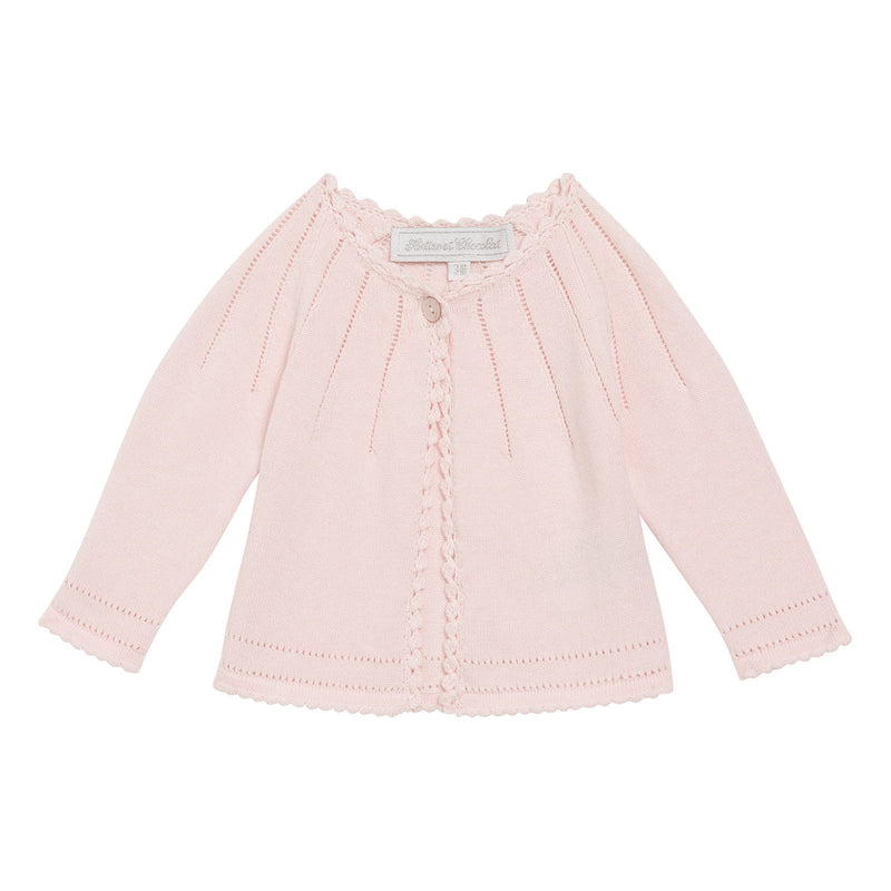 Baby Girls Light Pink Cotton Knitted Collarless Cardigan - CÉMAROSE | Children's Fashion Store