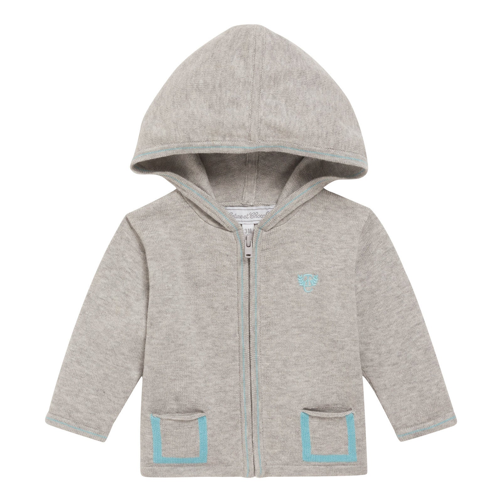 Baby Boys Grey Cotton Hooded Zip-up Tops - CÉMAROSE | Children's Fashion Store