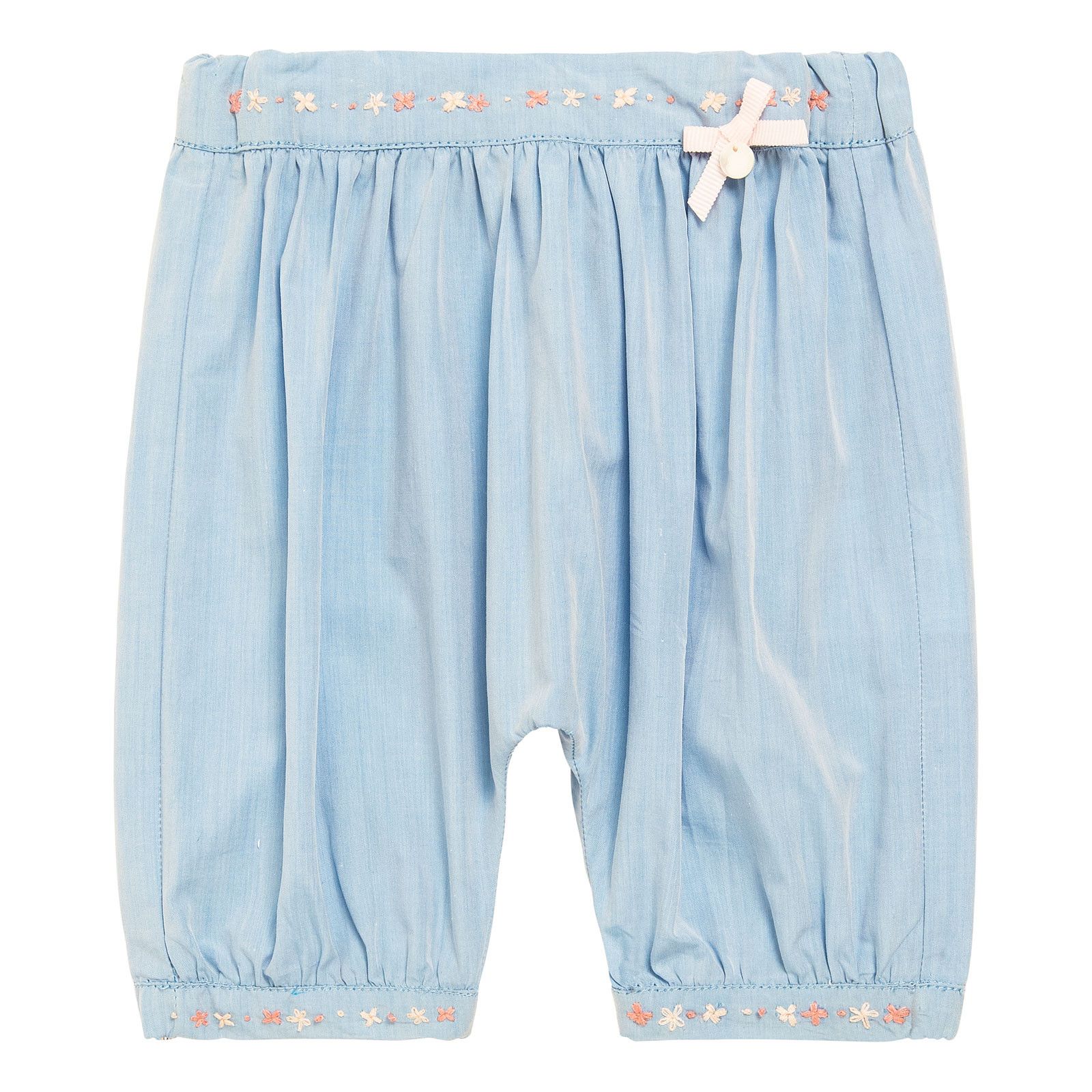 Baby Girls Light Blue Cotton Embroidered Trims Trousers - CÉMAROSE | Children's Fashion Store