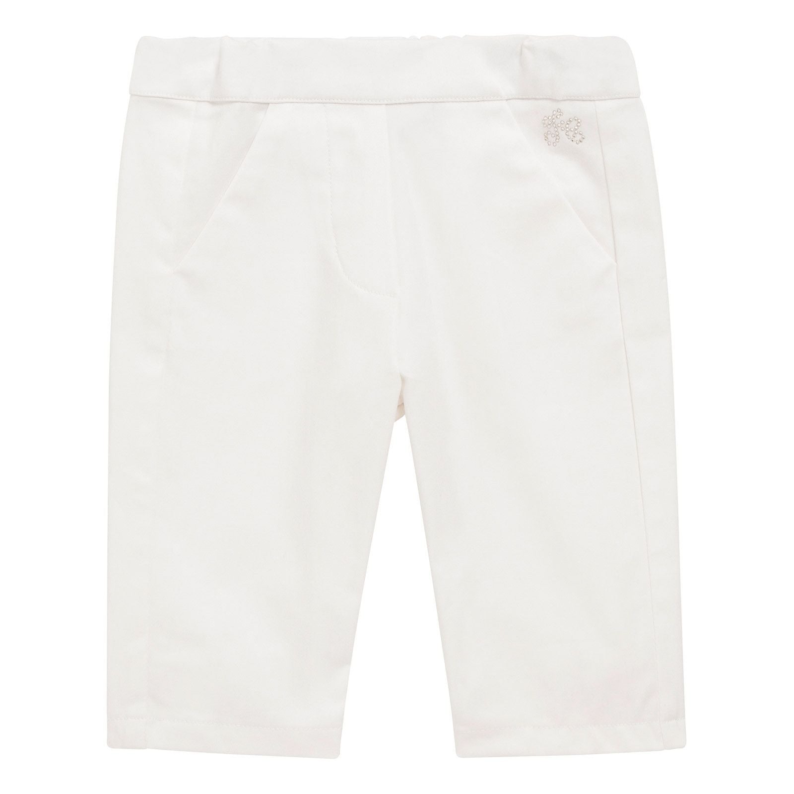 Baby Girls White Cotton Trousers With Patch Logo - CÉMAROSE | Children's Fashion Store - 1