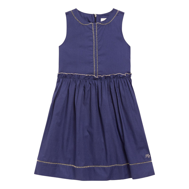Girls Navy Blue Cotton Knitted Edge Trims Dress - CÉMAROSE | Children's Fashion Store