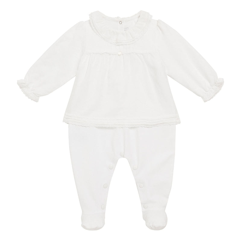 Baby White Cotton Ruffle Crew Neck Babygrow - CÉMAROSE | Children's Fashion Store