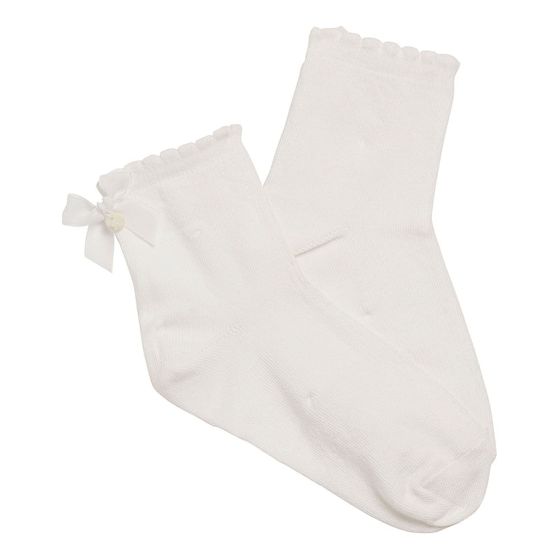 Girls White Bow Trims Short Socks - CÉMAROSE | Children's Fashion Store