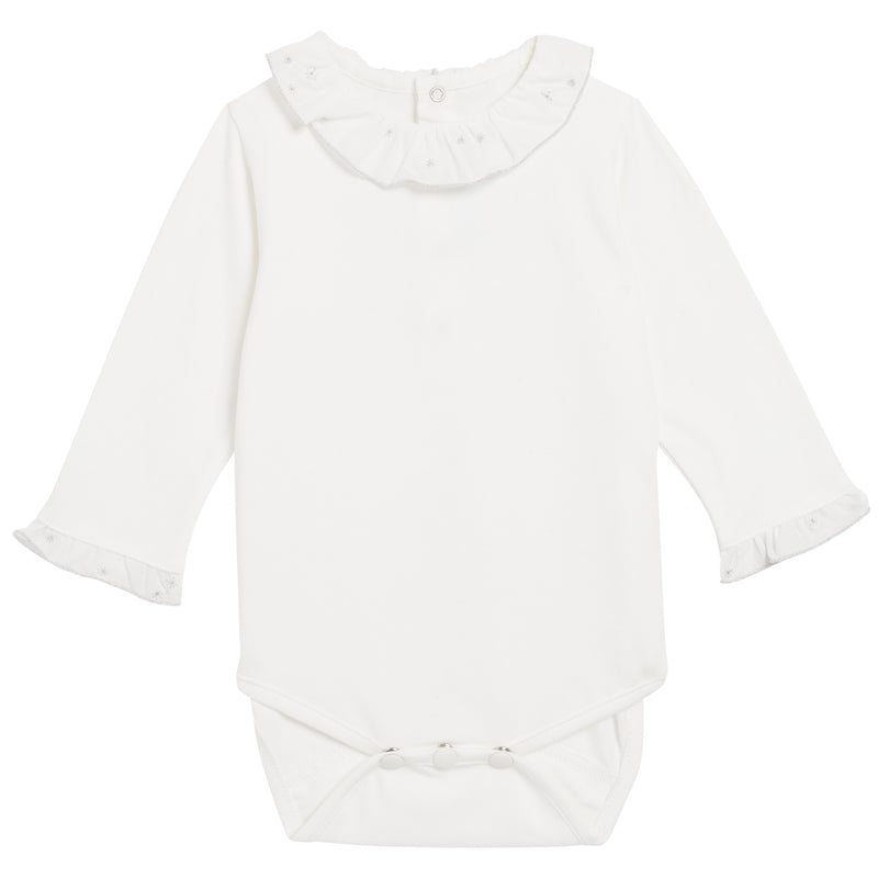Baby Girls White Ruffled Lace Collar Cotton Bodysuit - CÉMAROSE | Children's Fashion Store