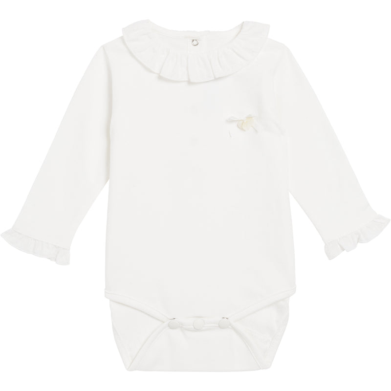 Baby Girls Ivory Ruffled Collar Cotton Bodysuit With Bow Trims - CÉMAROSE | Children's Fashion Store