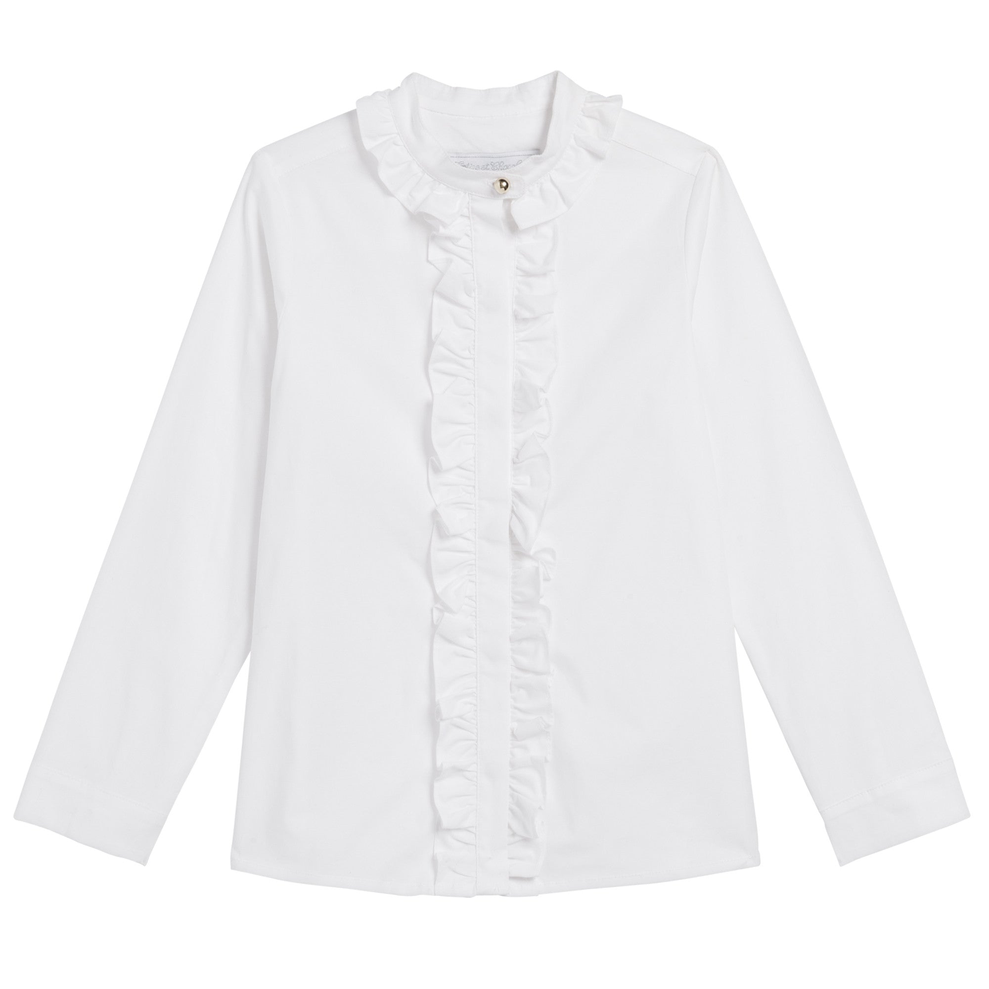 Girls White Ruffled Trims Cotton Blouse - CÉMAROSE | Children's Fashion Store