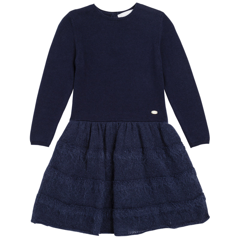 Girls Navy Blue Knitted Dress - CÉMAROSE | Children's Fashion Store