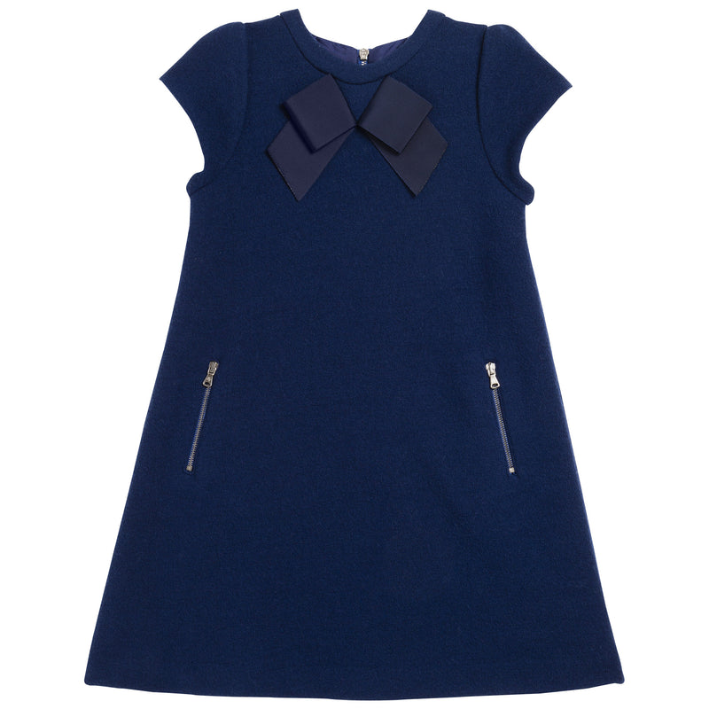 Girls Blue Bow Trims Wool Dress - CÉMAROSE | Children's Fashion Store