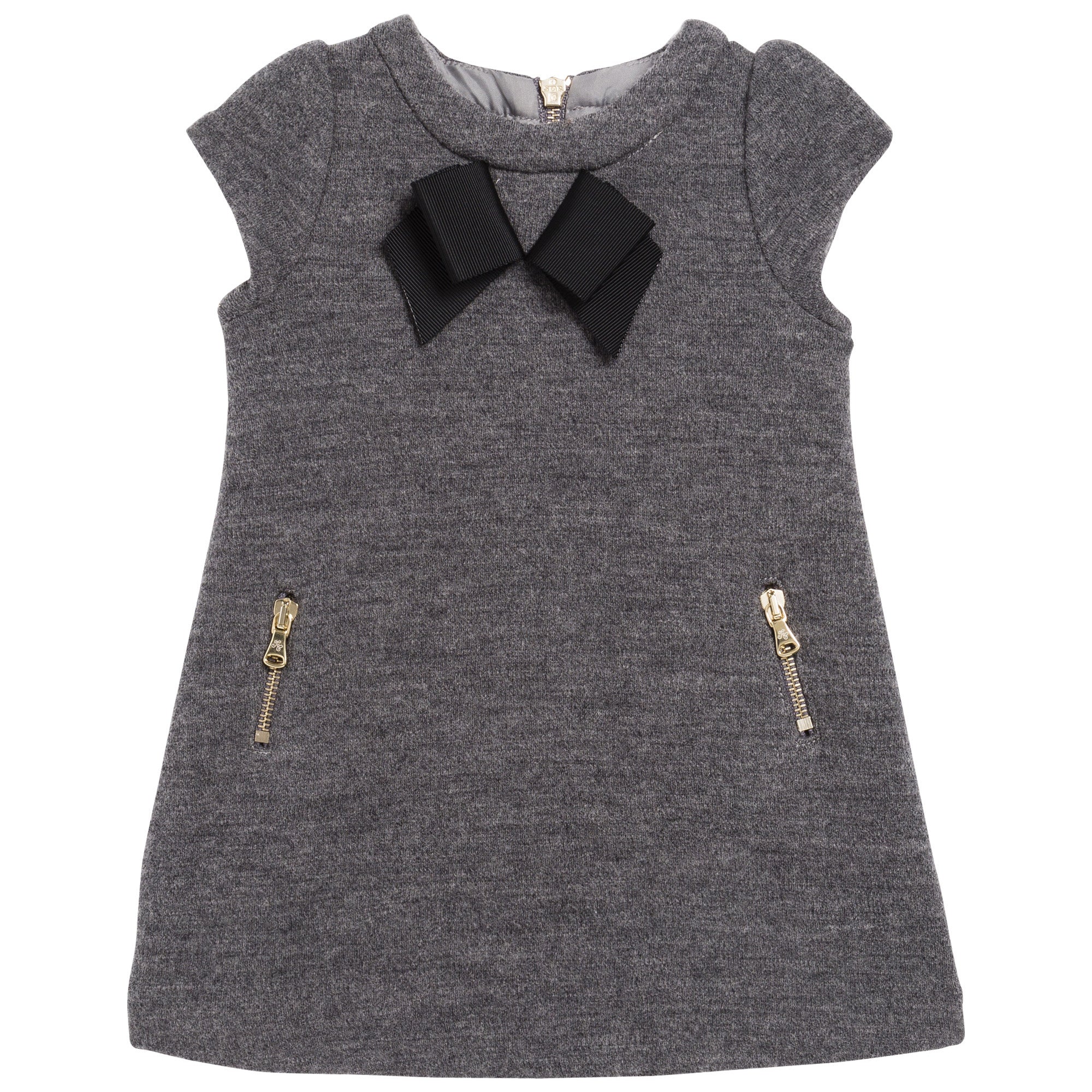Baby Girls Dark Grey Bow Trims Wool Dress - CÉMAROSE | Children's Fashion Store
