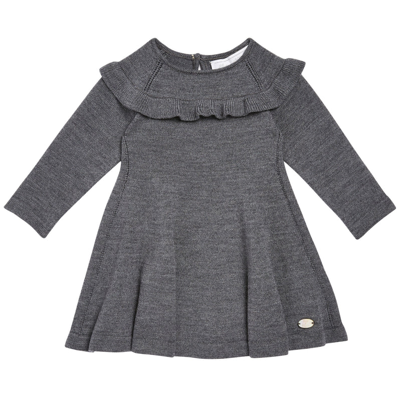 Baby Girls Dark Grey Crew Collar Wool Dress - CÉMAROSE | Children's Fashion Store
