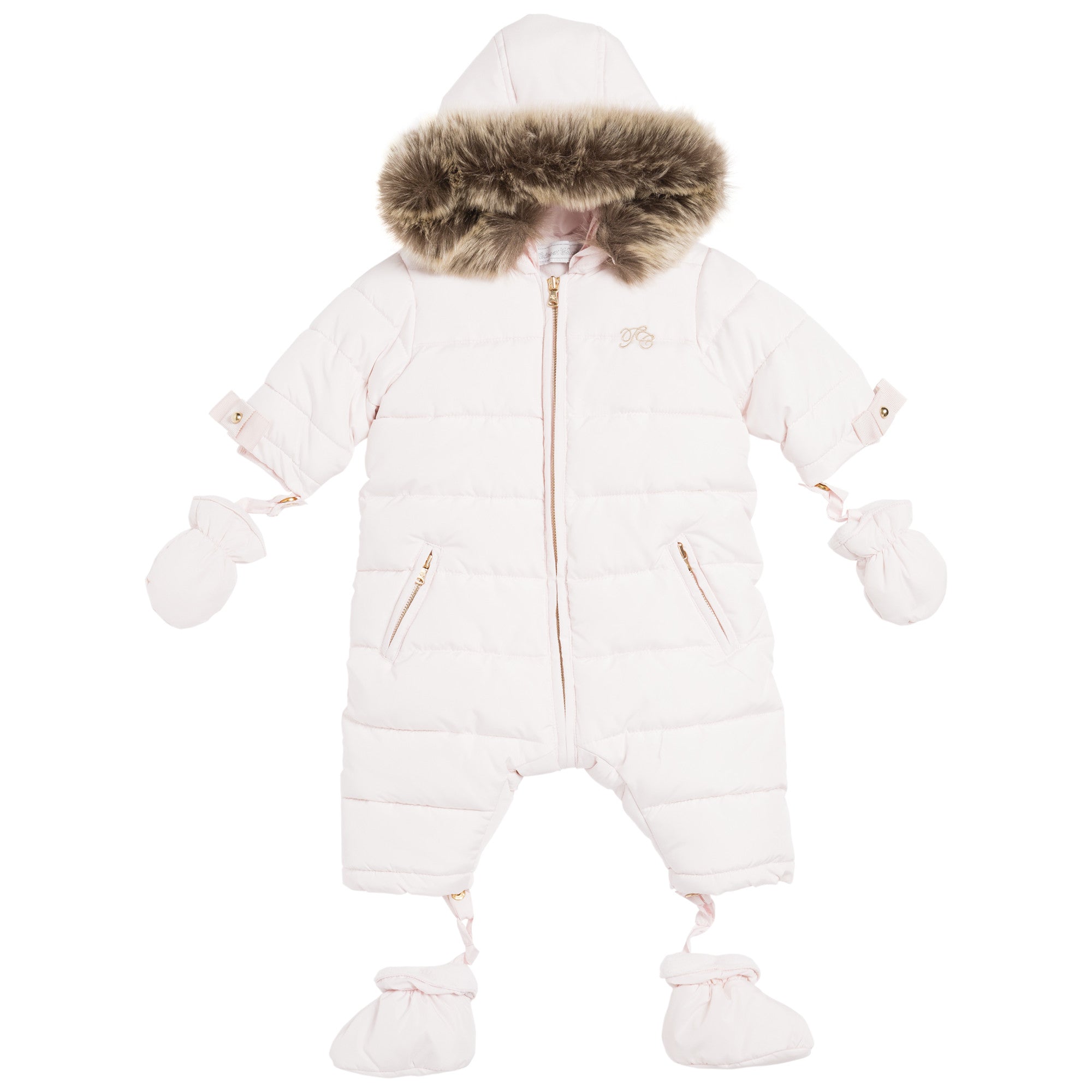 Baby Girls Pink Padded Down Hooded Snowsuit - CÉMAROSE | Children's Fashion Store