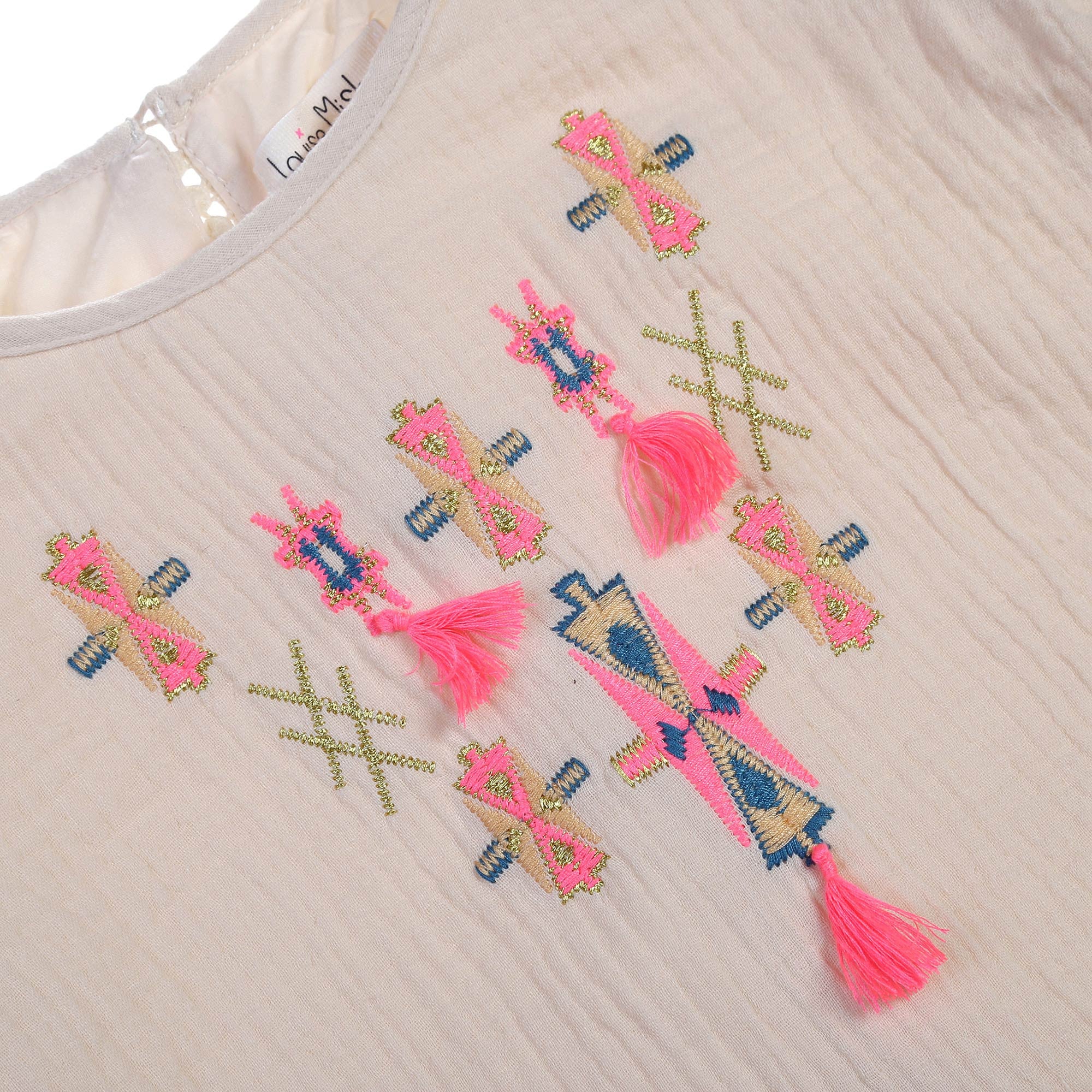 Girls Beige Embroidered Trims Cotton 'Delhi' Blouse - CÉMAROSE | Children's Fashion Store - 9