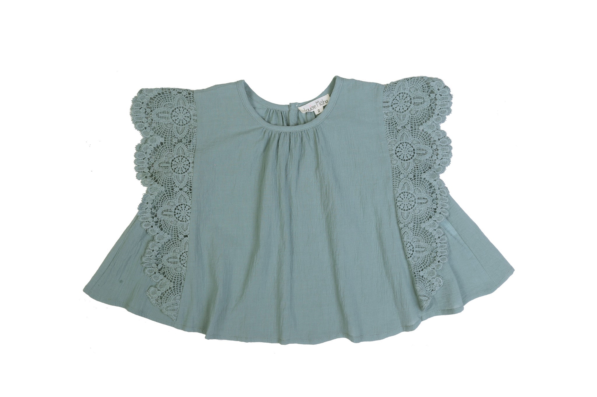 Girls Light Blue Lace Trims Cotton 'Aleria' Blouse - CÉMAROSE | Children's Fashion Store - 1