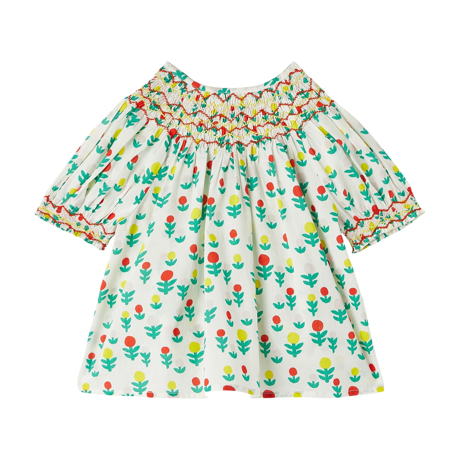 Girls White Floral Cotton Top