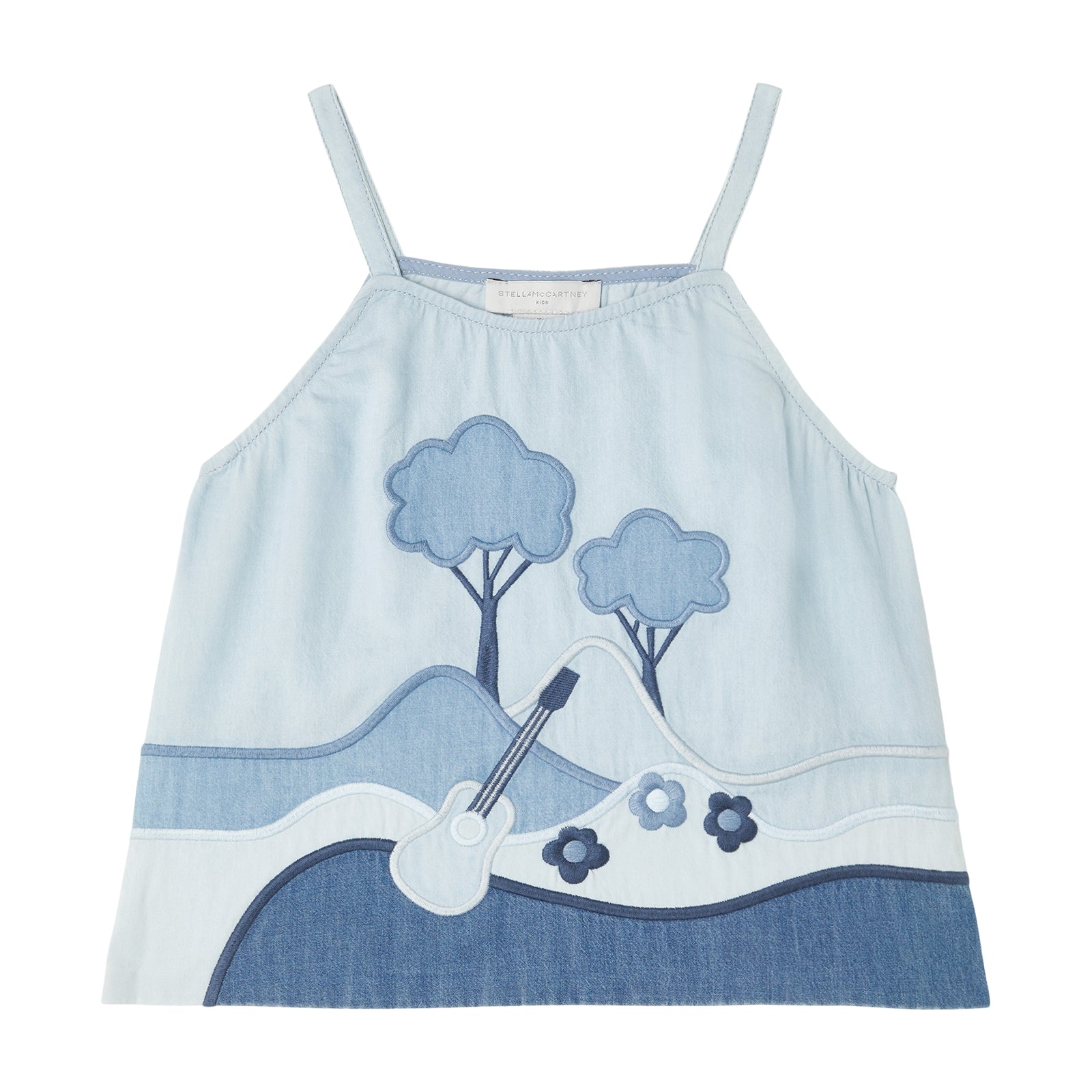 Girls Light Blue Embroidered Cotton Top