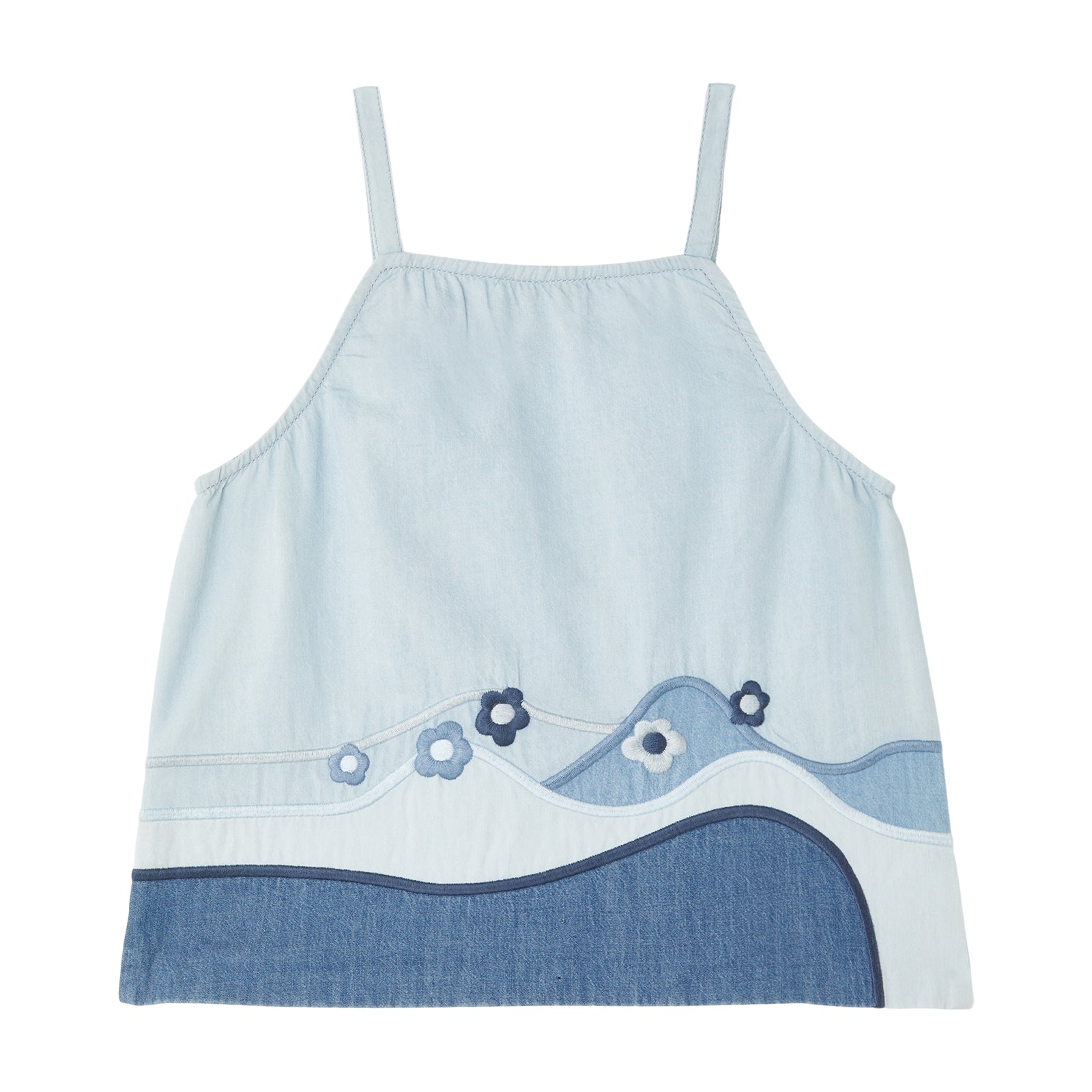 Girls Light Blue Embroidered Cotton Top