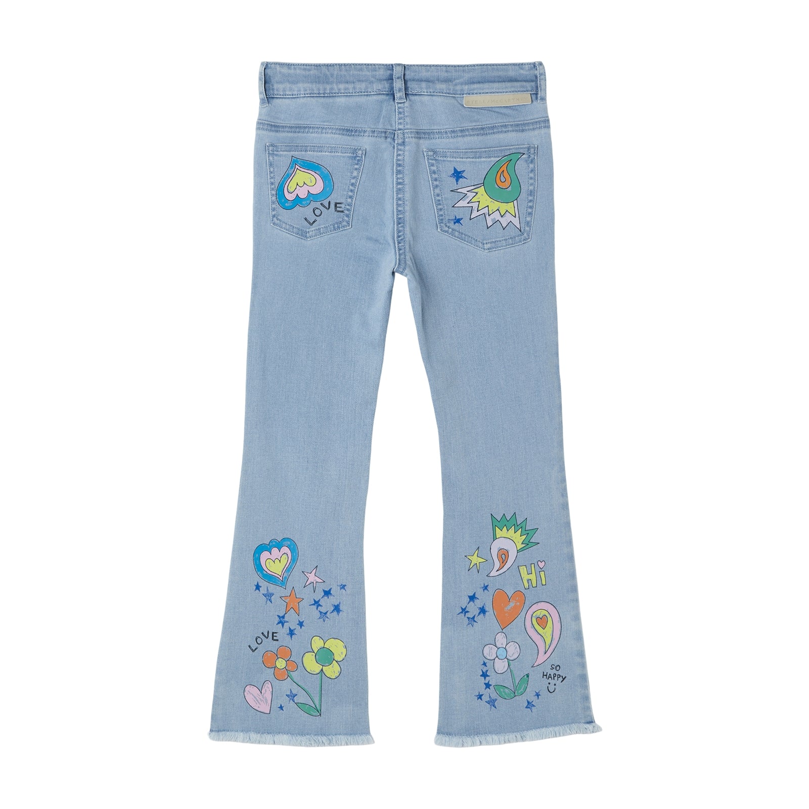 Girls Light Blue Printed Denim Trousers