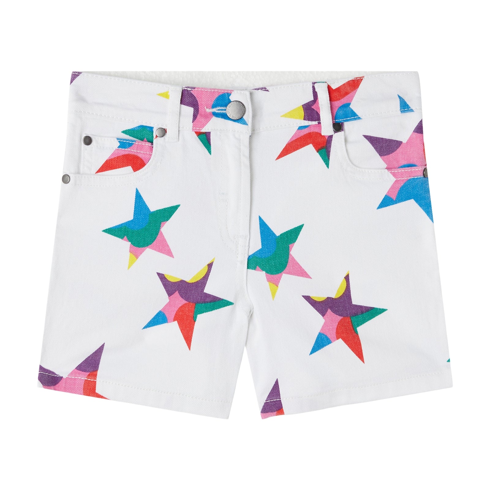 Girls White Star Cotton Shorts