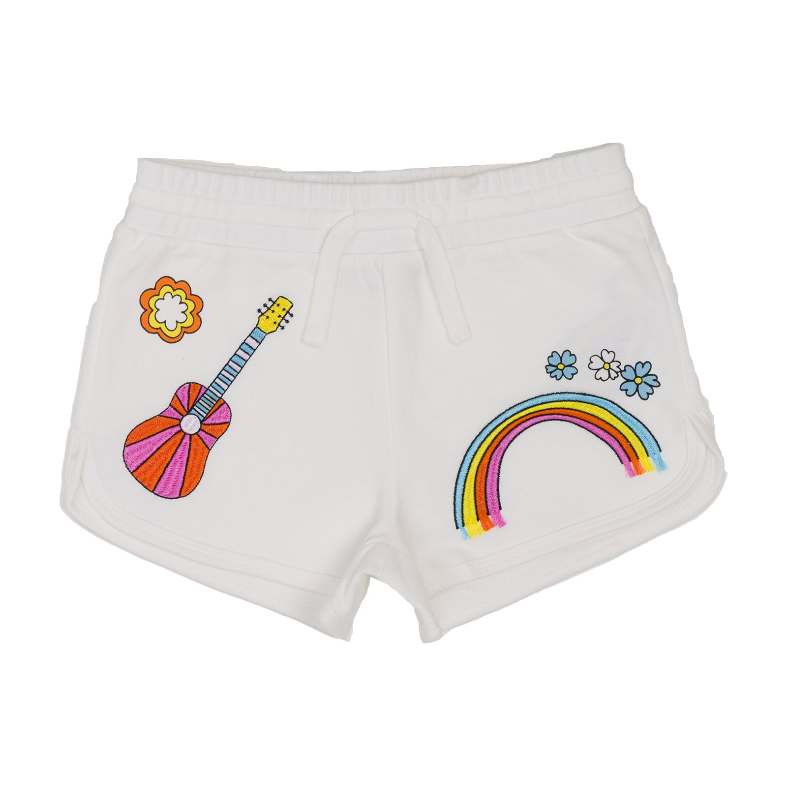 Girls White Embroidered Cotton Shorts