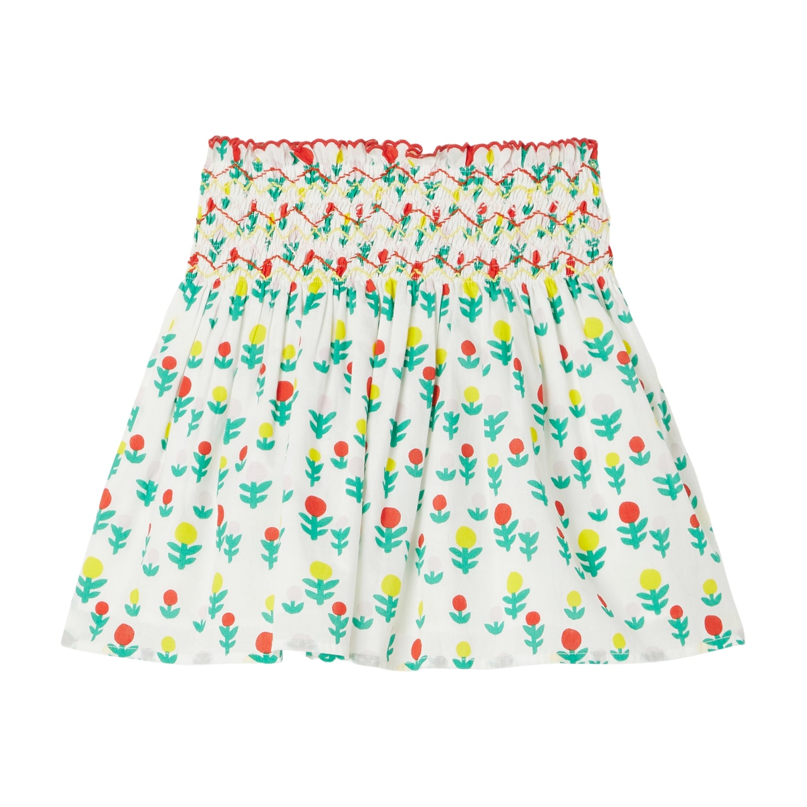 Girls White Floral Cotton Skirt